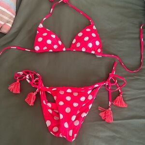Hot Pink Polka Dot Bikini with Tassels